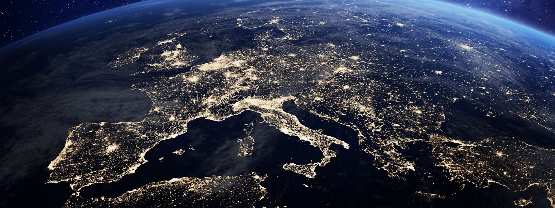 View of earth from space at night